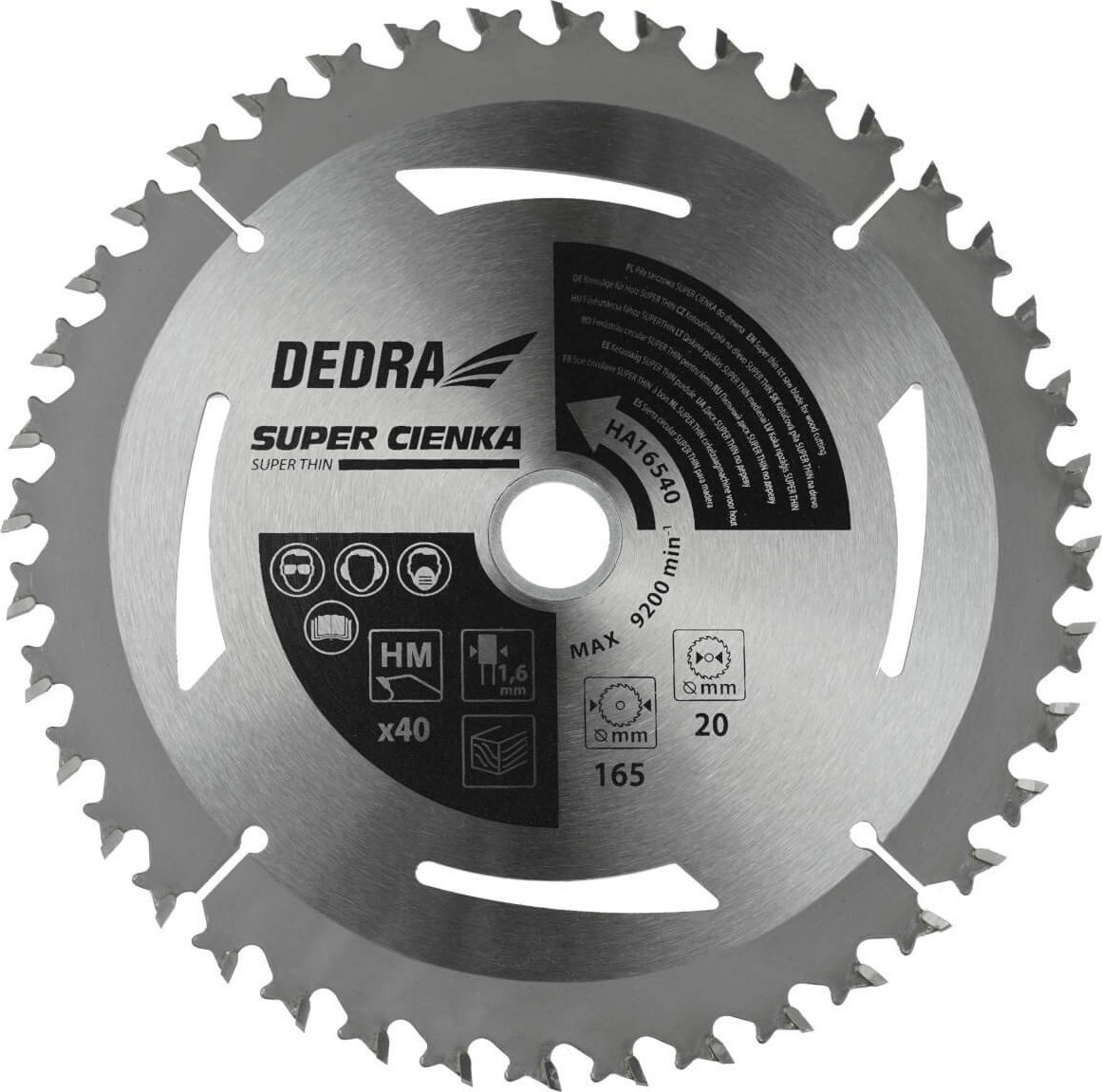 Disc pentru circular lemn , ultra-subtire, 1.6mm, 165x 40 dinti x centru 16mm , Dedra