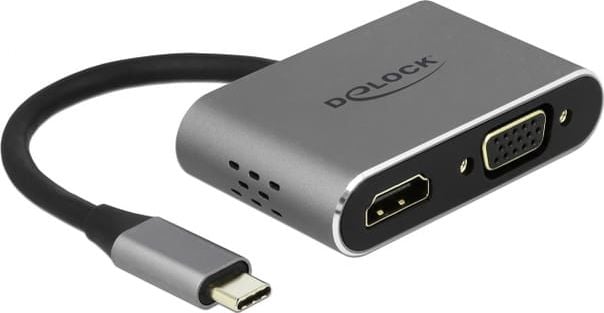 Delock Adaptor USB-C> HDMI / VGA / USB3.0 / XP 0,12M Grau