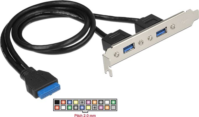 Cablu extensie, Delock, USB 19 pini la 2 x USB-A 3.0, 50 cm, Negru