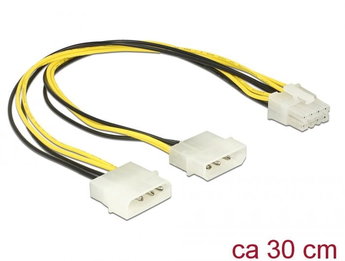Cablu alimentare EPS 8 pini la 2 x Molex T-T 30cm, Delock 85453