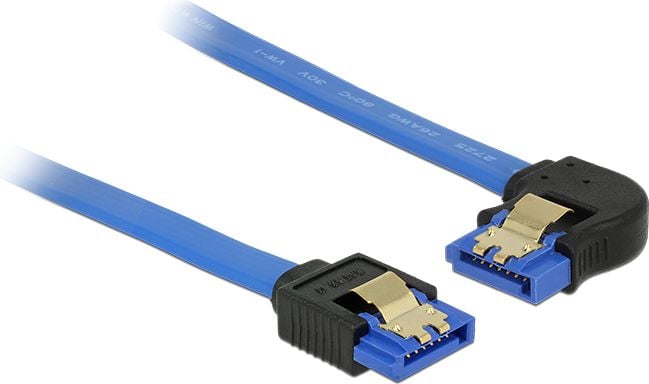 Cablu SATA III 6 Gb/s unghi drept-stanga Bleu 50cm, Delock 84985
