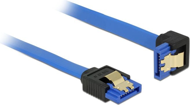 Cablu SATA III 6 Gb/s unghi drept-jos Bleu 100cm, Delock 85093