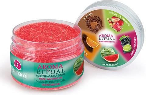 Dermacol Aroma Ritual Refreshing Body Scrub FreshWatermelon Peeling este un exfoliant pentru corp ce contine extract de pepene verde si are o capacitate de 200g. Acesta promite sa ofere o experienta de revitalizare a pielii, raspandind un miros racor