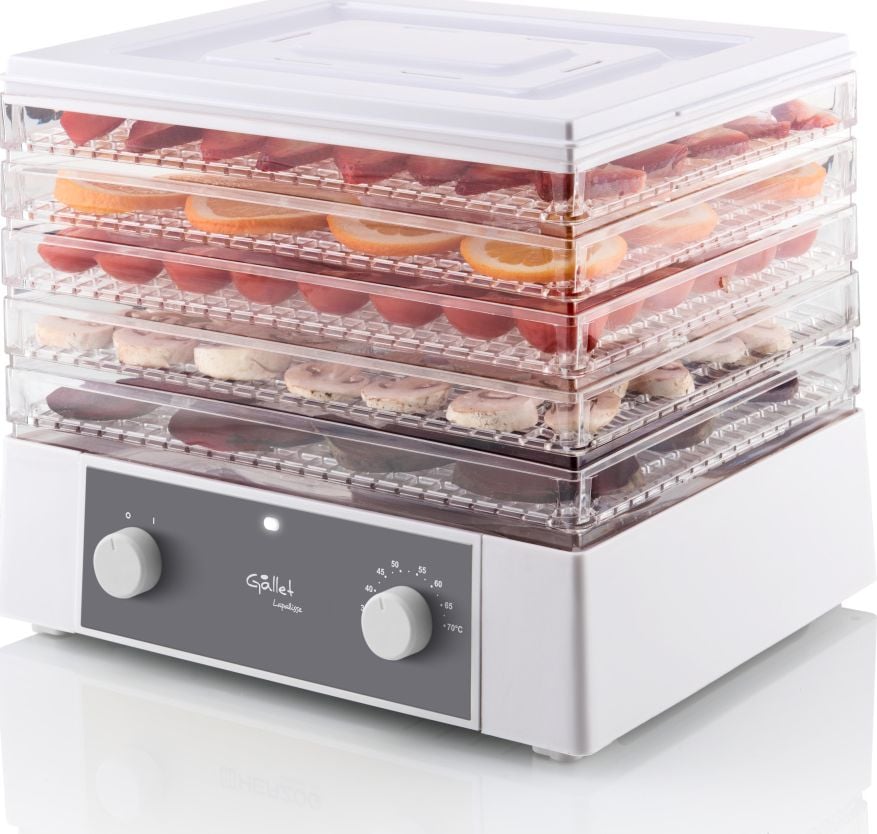 Deshidrator-uscator de alimente GALLET LAPALISSE DES121, 250 W, 5 niveluri, gri cu alb