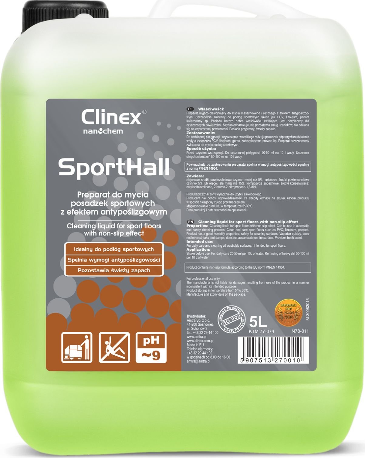 Detergent pentru pardoseli Clinex Sport Hall, anti-derapant, 5L