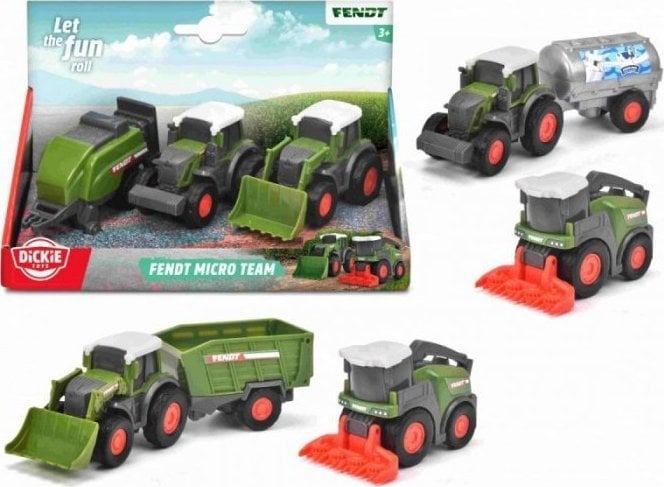 DICKIE Farm Zestaw 3 PojazdÃ³w 9cm Traktory Przyczepka Fendt
