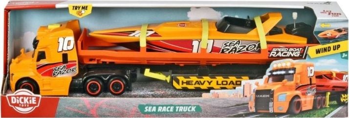 Set Dickie Toys Sea Race Truck Camion cu remorca 41 cm si barca