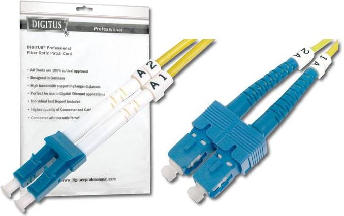 Patch Cord fibra optica, Digitus, duplex SM 9/125 LC / SC 3m