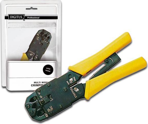 Cabluri si accesorii retele - Dispozitiv de sertizare pentru conectori , Digitus , RJ45 RJ11 RJ12 8P8C , negru cu galben