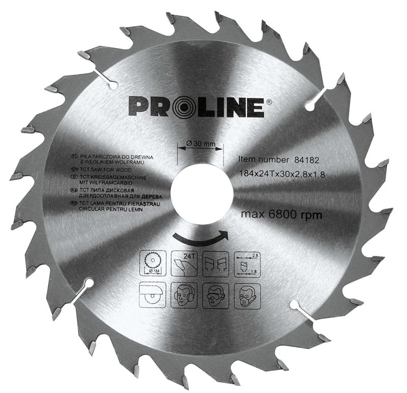 Disc circular pentru lemn Proline, dinti vidia, 184 mm/24 D