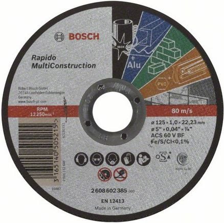 Disc de taiere Bosch Professional Rapido Multi Construction, ACS 60 V BF, 125 x 22,23 x 1 mm