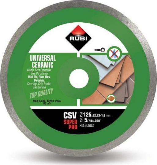 Disc diamantat pentru gresie si faianta portelanata CSV125 SUPERPRO Rubi, diametru exterior disc 125mm, diametru interior disc 22.2mm