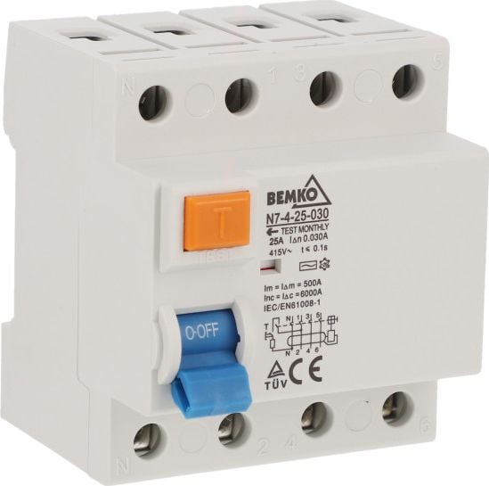 Dispozitiv de curent rezidual Bemko AC 4P 25A 30mA A05-N7-4-25-030