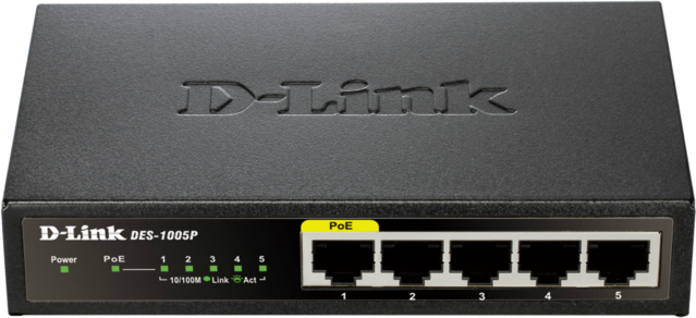 Switch-uri cu management - D-Link Switch Desktop 5 porturi Fast Ethernet PoE, 1 PoE port max. 15.4 W