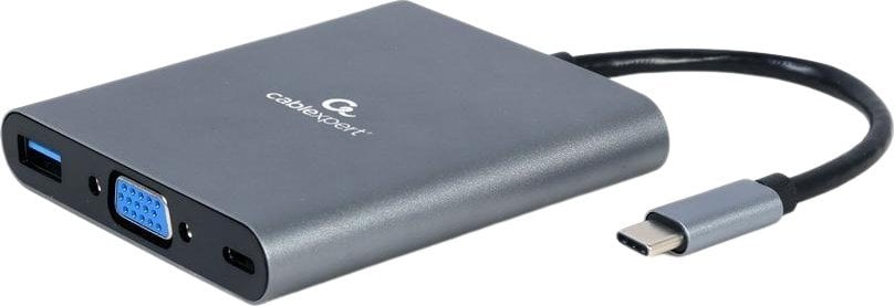 Docking station Cablexpert universal, conectare PC USB Type C, 1 x USB-C, 1 x USB 3.1, 1 x HDMI, 1 x VGA, PD 60 W, SD, microSD, Audio, Argintiu
