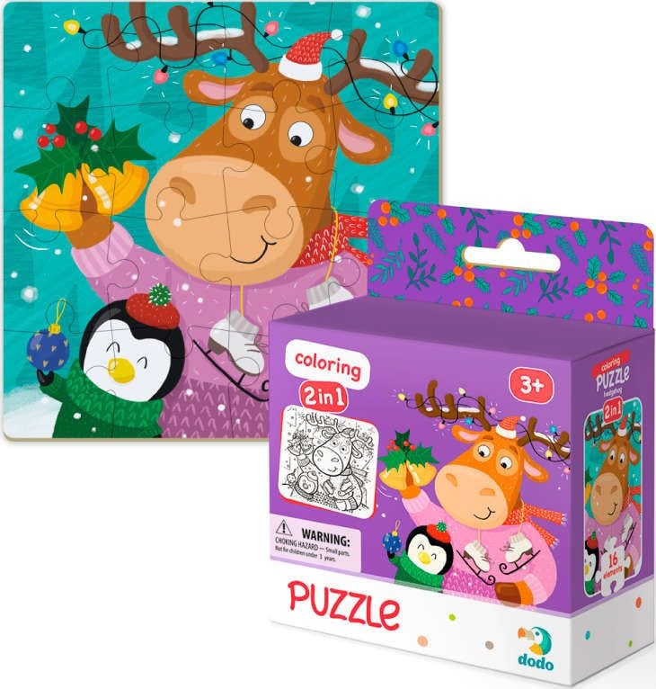 Dodo Puzzle 16 + kolorowanka Renifer i pingwin