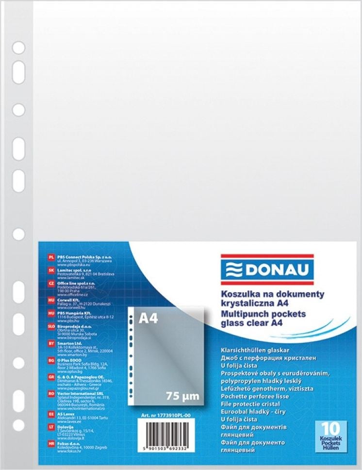 Donau Huse documente DONAU, PP, A4, cristal, 75 microni, 10 buc.