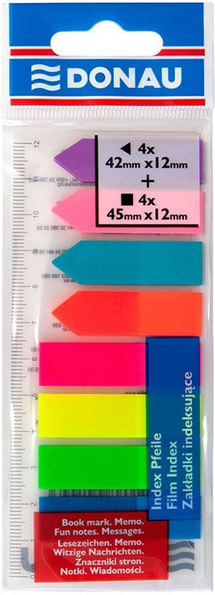 Index adeziv cu rigla DONAU, drept si sageata, 45 x 12 mm, 2 x set 4 x 25 file color