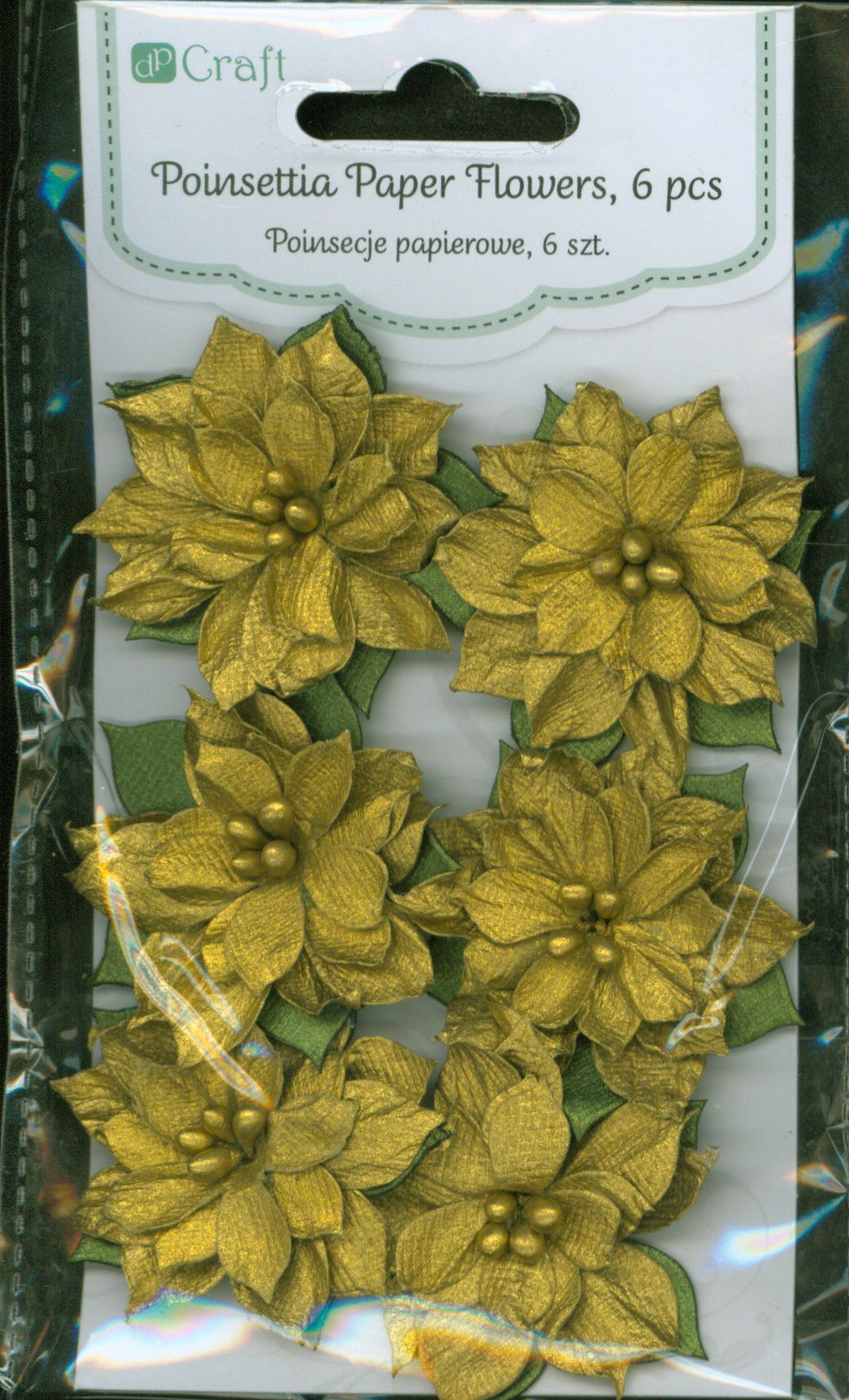 DP Craft Paper poinsettias gold 6 buc.