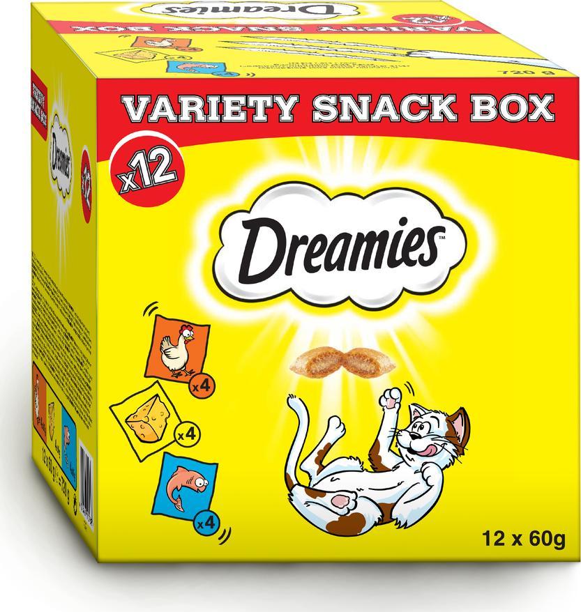 Dreamies DREAMIES Variety Snack Box hrana complementara pentru pisici (cu pui, cu branza si cu aroma de somon) - 720g