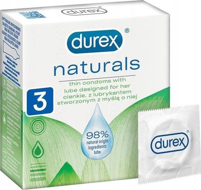 Durex DUREX_Prezervative subțiri Naturals cu lubrifiant concepute pentru prezervativele ei subțiri 3 buc