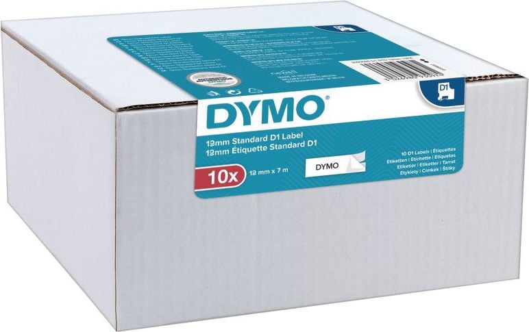 Etichete originale DYMO 45013 LabelManager D1, 12mm x 7m, negru/alb, 10 buc/set, 2093097