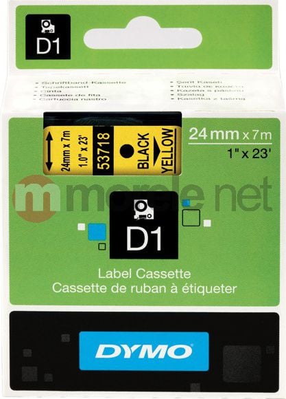 Etichete autocolante plastifiate, DYMO LabelManager D1, 24mm x 7m, negru/galben, 53718 S0720980