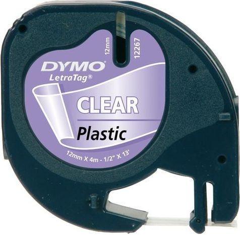 Etichete plastic autocolante Dymo LetraTag, 12mmx4m, transparente, S0721530 S0721550 12267