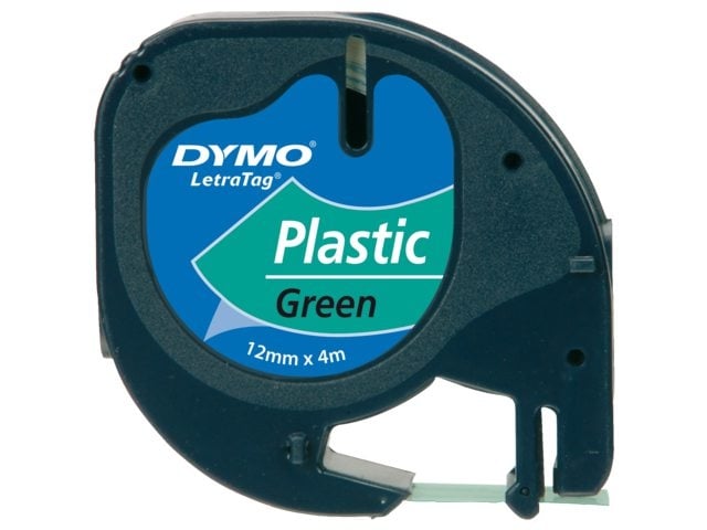 Benzi etichete - Banda DYMO LetraTag plastic, verde, 12 mm x 4 m