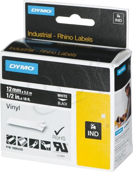 Benzi etichete - RHINO vinil bandă, alb-negru 12mm print (1805435)
