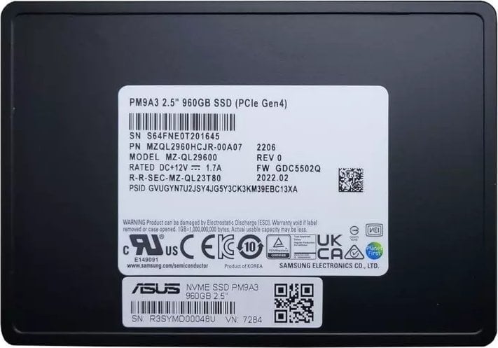 Unitate server Asus PM9A3 960GB 2,5 inchi PCI-E x4 Gen 4 NVMe (90SKH00-MEXAN0)