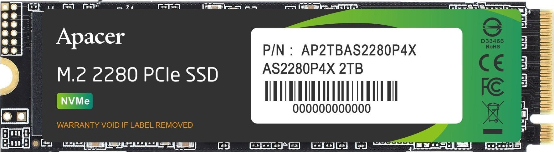 Apacer SSD Apacer AS2280P4X 2TB M.2 PCIe NVMe Gen3 x4 2280 SSD (2100/1700MB/s)