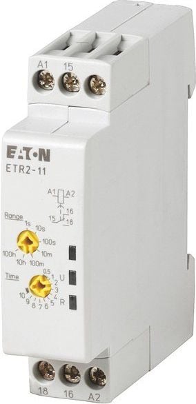 Releu de timp Eaton 1P 3A 0,05 sec - 100h 24 – 240V AC, 24 – 48V DC pornire întârziată ETR2-11 (262684)