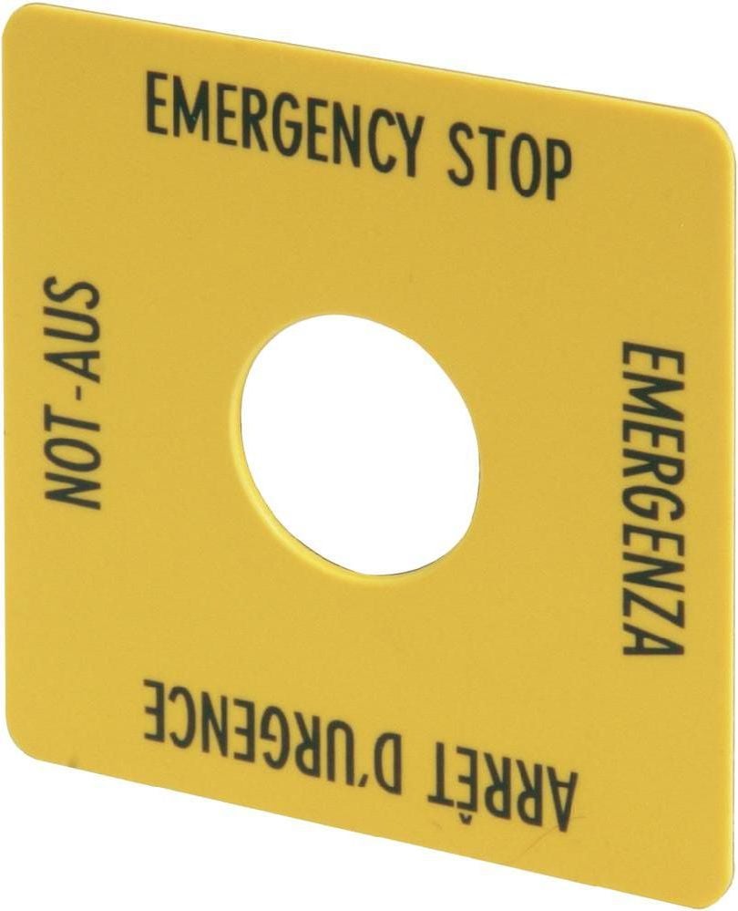 Etichetă de identificare Eaton galbenă 50 x 50 mm OPRIRE DE URGENȚĂ SQT1 (058874)