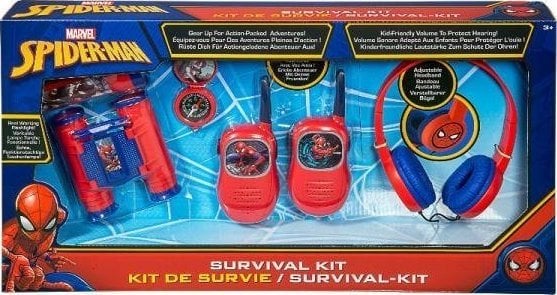 Set de aventură Ekids Spiderman 5-în-1: lanternă, busolă, binoclu, walkie talkie, căști SM-V302