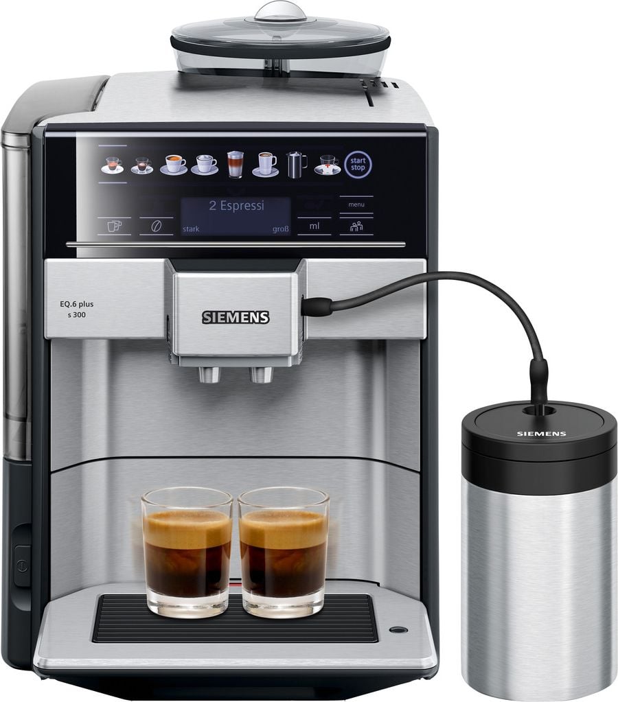 Espressoare - Espressor automat Siemens TE653M11RW, 2 bauturi, 1500W, 15 bar, optiune cafea macinata, Negru/Argintiu