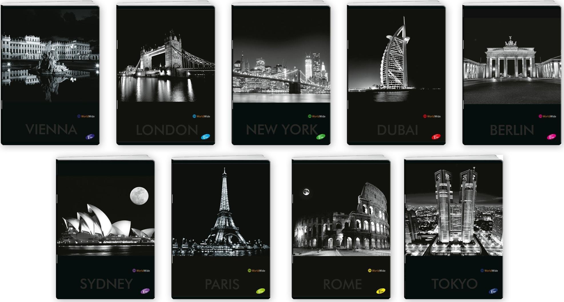 Elisa Notebook A5/80K line CITIES BY NIGHT MIX (10 buc)