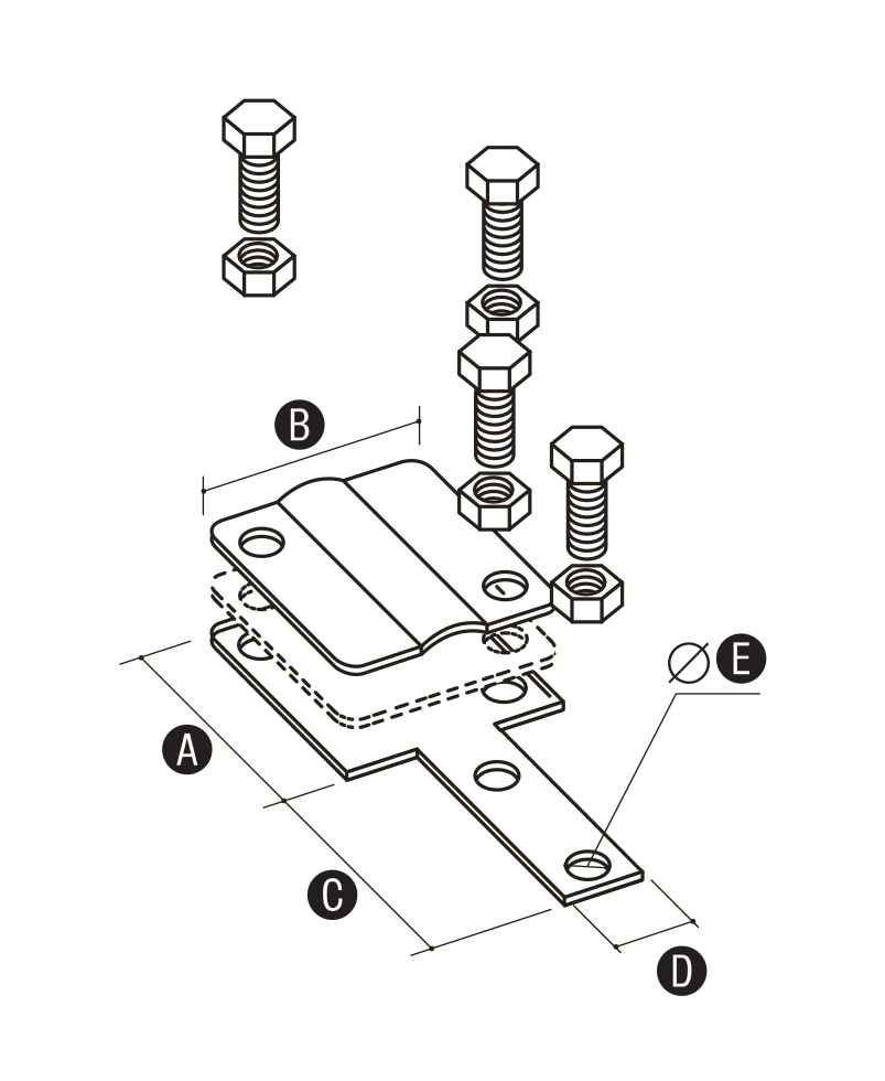 Conector comandă de 2 ori 57x57mm zincat