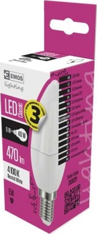 Bec LED Emos 6W E14 470lm 4100K lumanare CLASSIC ZQ3221