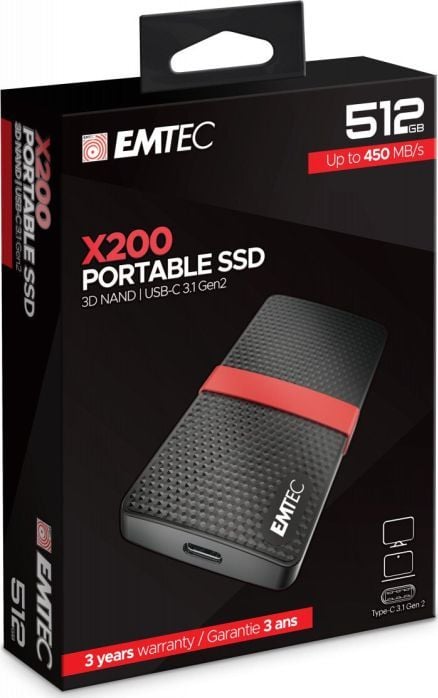 Emtec Portable X200 1TB SSD extern negru și roșu (ECSSD1TX200)