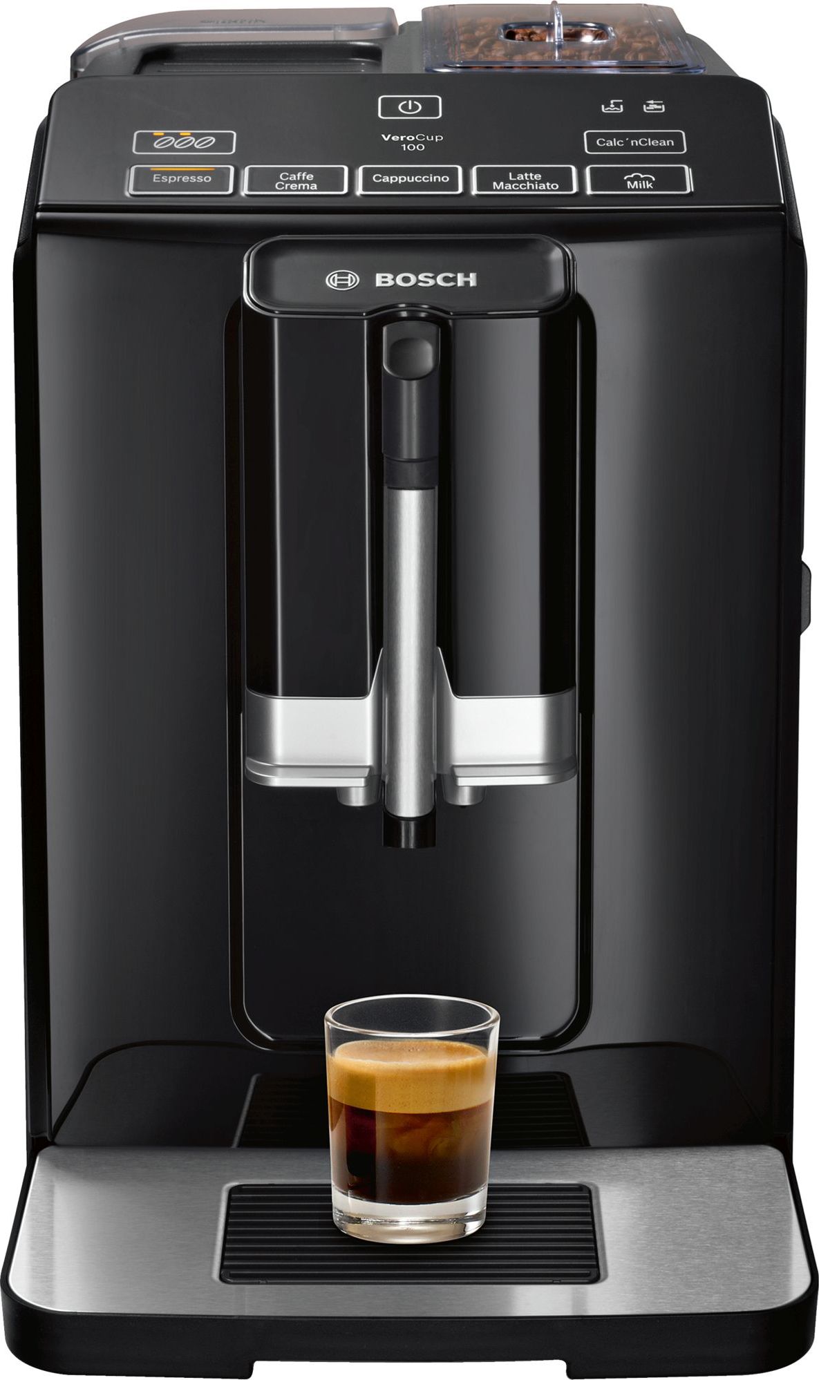 Espressoare - Espressor automat Bosch TIS30129RW, 1300W, 15 Bar, 1.4 l, Rasnita ceramica, dispozitivul spumare lapte MilkMagic Pro, Negru