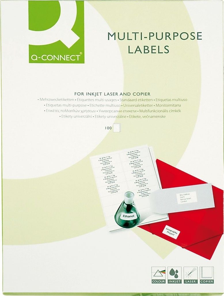 Etichete autoadezive Q-CONNECT, 100 coli x 12 buc, 105x48 mm, Alb