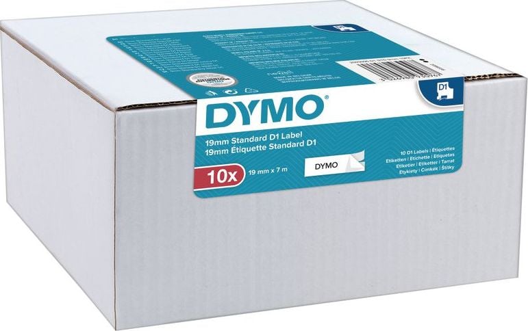 Etichete autocolante, DYMO LabelManager D1, 9mm x 7m, negru/alb, 10 buc/set, 40913, 2093096 DY2093096