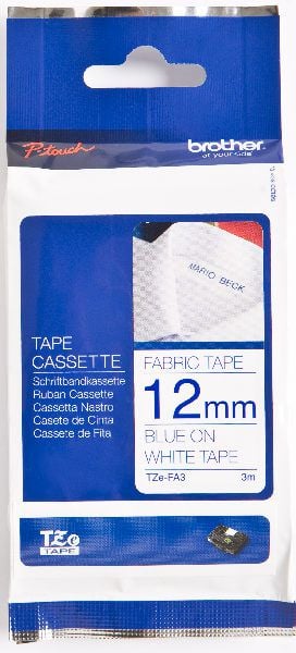 Etichete Brother TZEFA3 Blue on White Fabric Tape, 12mm