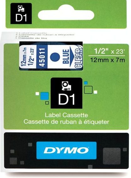 Etichete DYMO 45011 LabelManager D1, 12mm x 7m, albastru/transparent, S0720510