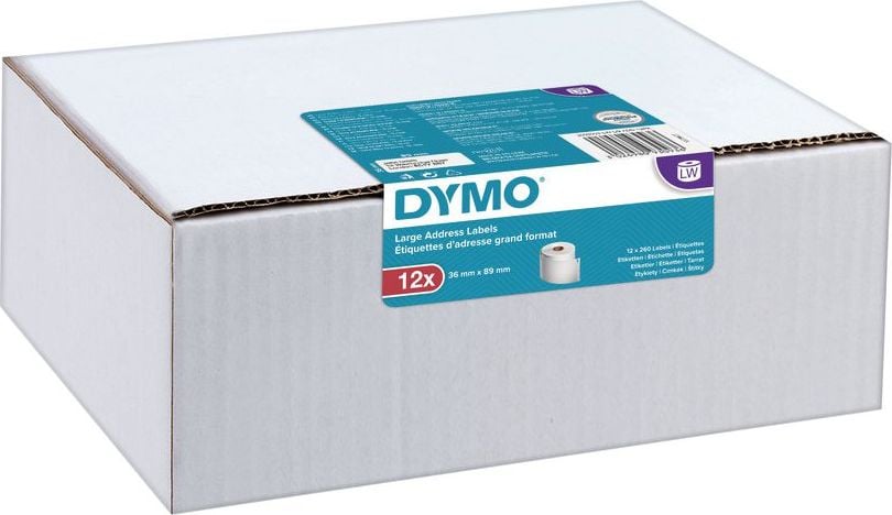Etichete DYMO LabelWriter 12role/cutie, 99012, 89mmx36mm, hartie alba, 260 etichete/rola, 2093093 99012 S0722400