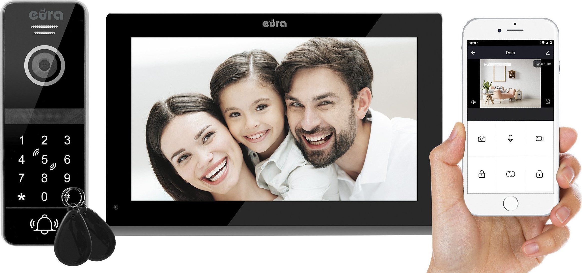 EURĂ Wideodomofon EURĂ VDP-97C5 - negru, tactil, LCD 7', AHD, WiFi, memorie imagini, SD 128GB