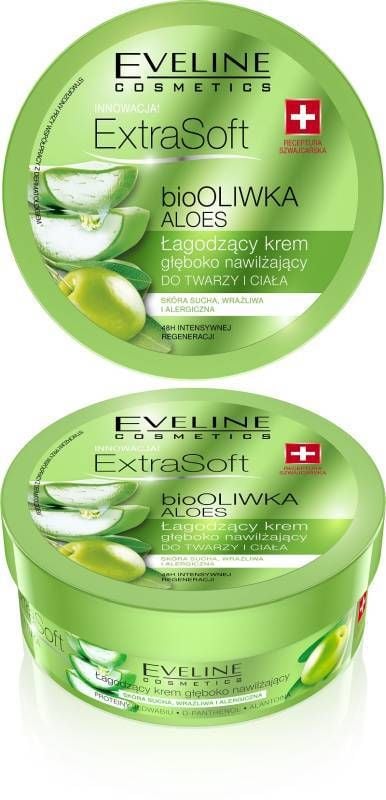 Eveline Extra Soft bio Olive and Aloe Crema calmanta, profund hidratanta pentru fata si corp 175 ml