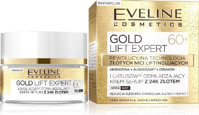 Crema luxurianta de intinerire, Eveline Cosmetics, Gold Lift Expert cu aur de 24K 60+, 50 ml