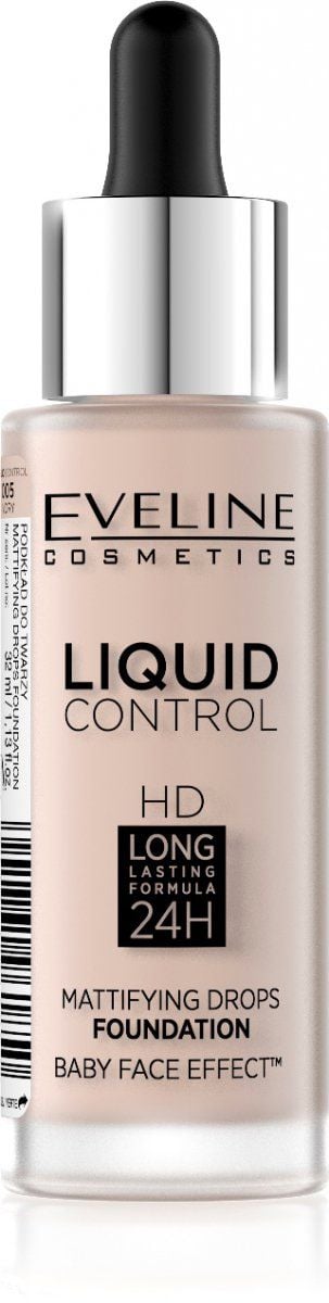 Fond de ten Eveline Cosmetics, Liquid Control HD, 005 Ivory, 32 ml